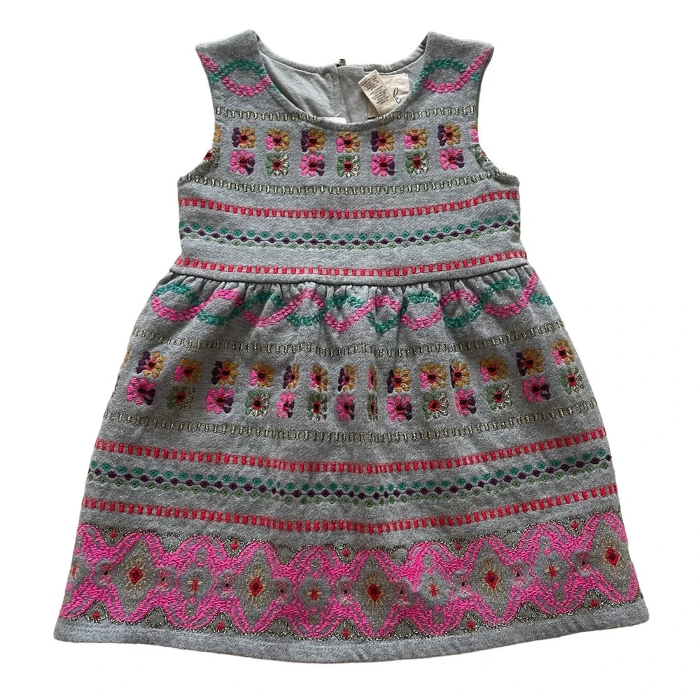 Peek Sleeveless Embroidered Dress Gray Pink Size 18-24M